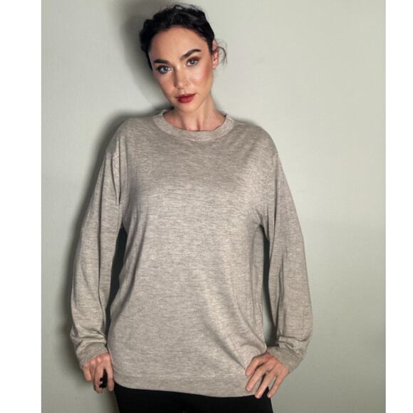 Line Silk Cashmere Lightweight Knit Gray Sweater ~ Minimalist Perfection ~ Sz L - Picture 1 of 7